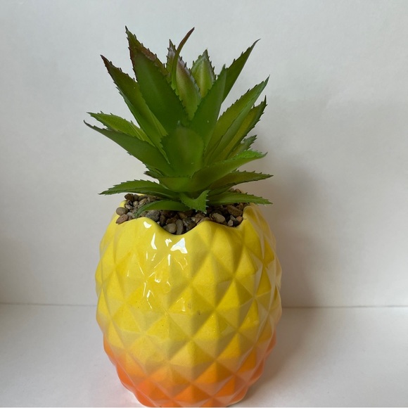 Garden Party Ceramic Pineapple Faux Succulent Planter Decor 9" Yellow/Orange - Picture 3 of 8